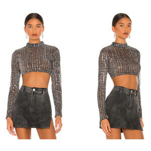 SUPERDOWN Sia Crop Top Black sheer Metallic size S NWT $70msrp